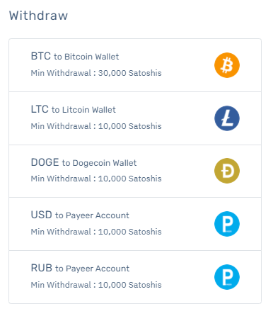 BTCBux Withdraw Options