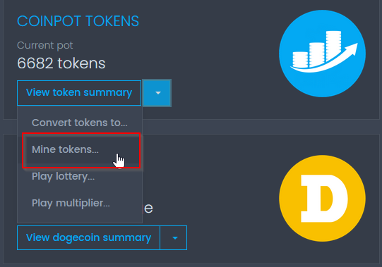 Coinpot Mine Tokens